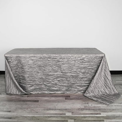 YOUR CHAIR COVERS - 90 x 156 inch Rectangular Crinkle Taffeta Tablecloth - Dark Silver/Platinum, Rectangle Table Linens for 8 ft Rectangular Tables, Wedding Crushed Table Cloth