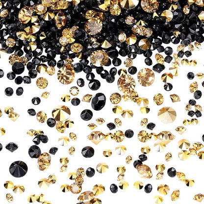 10000 Clear Wedding Table Scatter Confetti Crystals Acrylic Diamonds Rhinestones for Table Centerpiece Decorations Wedding Bridal Shower Decorations Vase Beads (Gold, Black,3 mm, 4 mm, 6 mm)