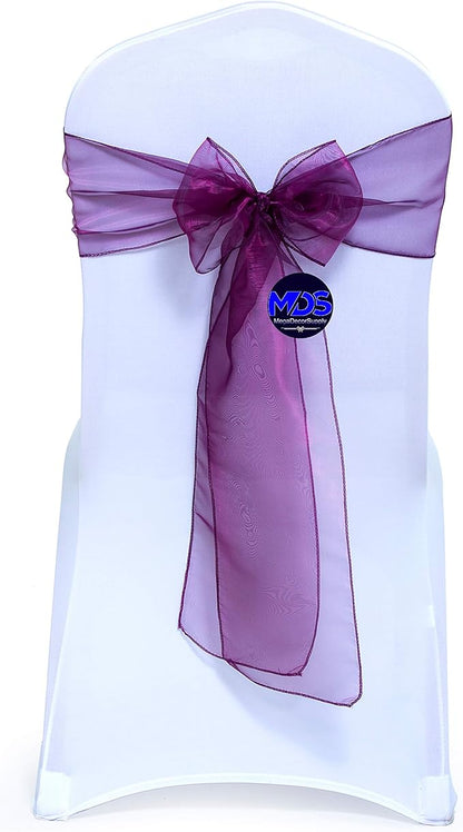 MDS Pack of 150 PCS Organza Chair Sashes Wider Dining Chair Bows Ribbon Tie Back for Wedding Party Birthday Bridal Shower Reception Event Banquet Home Chair Cover Decoration - Eggplant