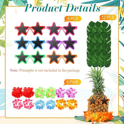 6 Sets Hawaiian Table Centerpieces Pineapple Luau Party Table Decorations Tropical Decor for Beach Summer Party(Star)