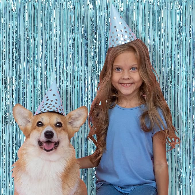 5 Pack Blue Fringe Backdrop 3.2ft x 8.2ft Foil Curtain Tinsel Foil Fringe Curtains Photo Booth Props for Mermaid Birthday Under The Sea Party Decorations Teal Blue Tinsel Backdrop Streamers (Blue)