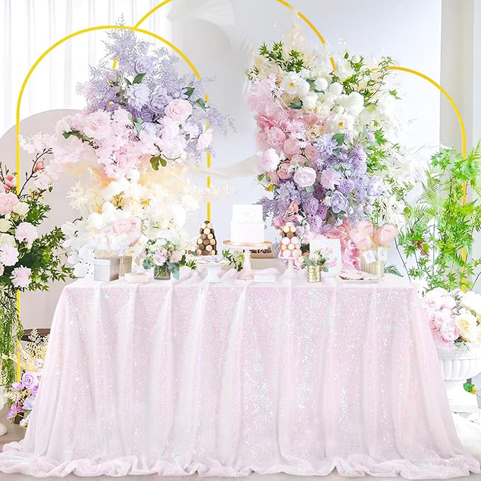 QueenDream Iridescent White Sequin Tablecloth 60 x102 Inch Mermaid Rectangle Tablecloth Overlay for Wedding Birthday Parties Decorations