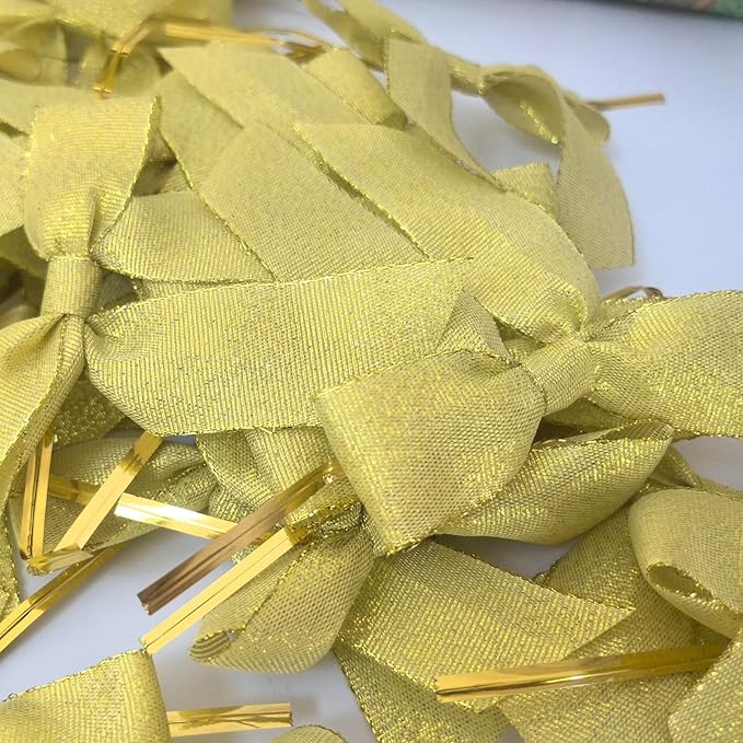 50pcs 3-1/2" Metallic Gold Satin Ribbon Bows with Twist Ties for Gift Wrapping Packing Christmas Decoration (Metallic Gold)