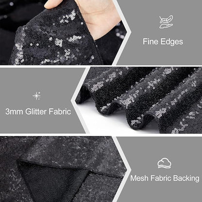Black Table Runners Sparkly Halloween Table Runner 10 Packs 12x108 Inches Glitter Sequin Fabric for Birthday Party Holiday Supplies Decorations