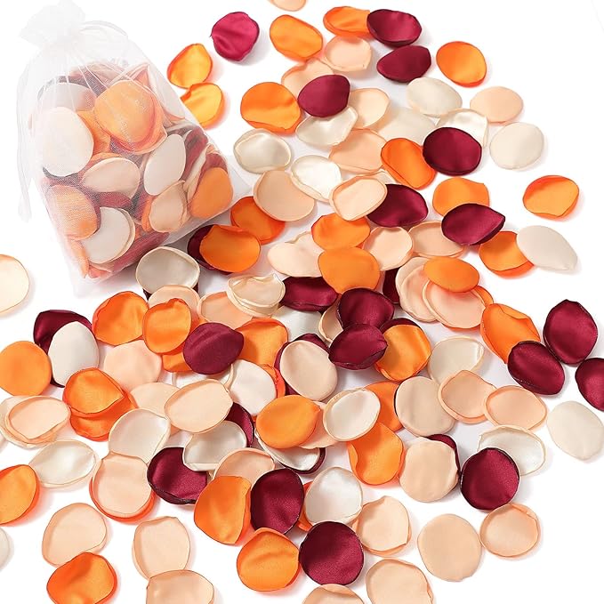 Serwalin 500Pcs Silk Rose Petals Flower Petals for Weddings Burgundy Gold White Petals Fake Orange Petals for Aisle Flower Girl Basket Bridal Shower Table Decor (4 Color Mixes)