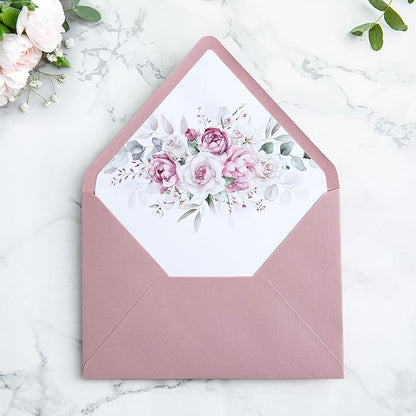 PONATIA 50PCS A7 Euro Flap Envelopes, 5.25 x 7.25'' Liner Envelope For 5x7'' Weddings Invitation Cards, Christmas Gift Cards, Acrylic Invitations, Photos (Dusty Rose)