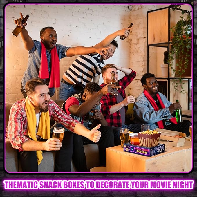 Faccito 36 Pcs Movie Night Snack Trays Movie Theater Snack Boxes Night Supply Disposable Paper Holder Tray for Popcorn Food Candy Drink Party 8 x 6 Inch(Black Purple,Classic Style)