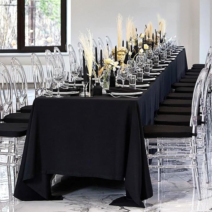 12 Pack Black Tablecloths 60 x 84 Inch Rectangular Table Cloths for Rectangle Tables 4ft, Wrinkle Resistant Black Table Cloth Washable Polyester Fabric for Buffet Wedding Party Banquet