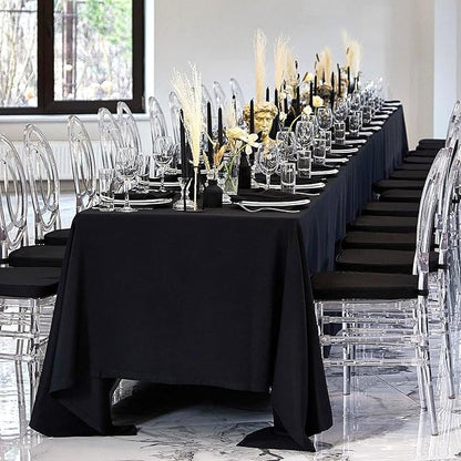 12 Pack Black Tablecloths 60 x 84 Inch Rectangular Table Cloths for Rectangle Tables 4ft, Wrinkle Resistant Black Table Cloth Washable Polyester Fabric for Buffet Wedding Party Banquet