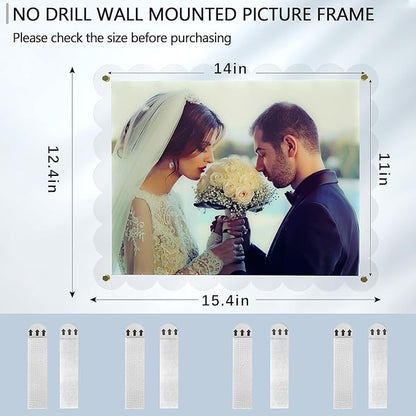 Acrylic Picture Frame for Wall, Frameless Clear Photo Frame with Scalloped Edge, No Drill Floating Frame for Diploma Certificate Degree Document & Poster/Painting/Artworks Display (1 Pack, 11X14 Scalloped edge)