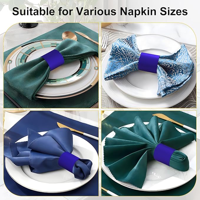 Polymer Material Reusable Napkin Band, Glue-Free Tear-Proof Water Resistant Oil-Proof Napkin Bands Set of 200(Front Blue Color and Back White), 6 Adjustable Sizes Napkin Rings