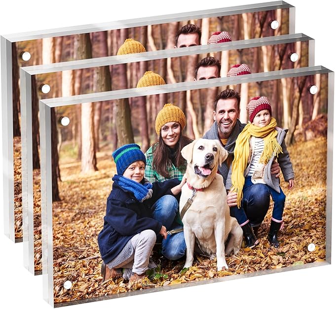 4x6 Acrylic Picture Frame 3 Pack, Clear Freestanding Double Sided Frameless Magnetic Photo Frames, Desktop Display Decor Gift