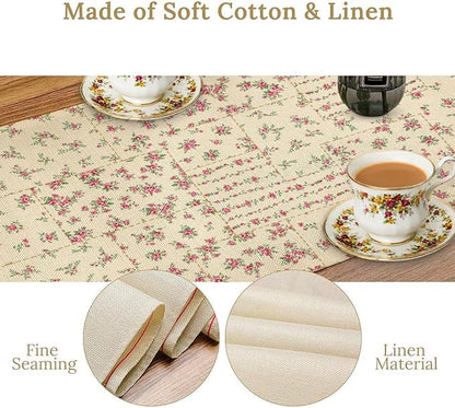 Floral Table Runner, Watercolor Rose Flower Kitchen Table Decoration Vintage Spring Home Tablecloth for Birthday Party Picnic Decoration 13x70 Inch 1PCS