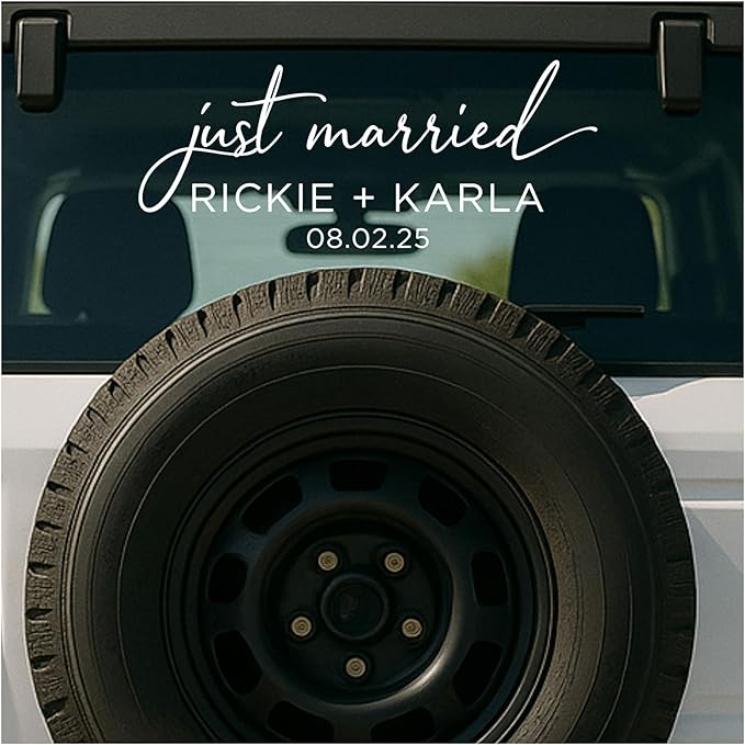 Personalized Just Married Car Decal, Just Married Vinyl Sticker, Wedding Day Car Decor, Choose from Several Sizes and Colors