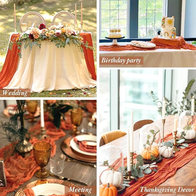 10 Packs Orange Halloween Table Runner Cheesecloth 10FT Fall Burnt Orange Cheese Cloth Table Runner Sheer Boho Rustic Gauze Table Cloth for Wedding Party Baby Shower Decor