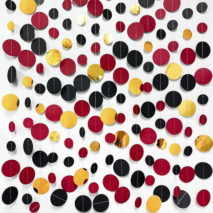 Gold Black Red Party Decorations Circle Dots Streamer Hanging Paper Polka Dots Garland for Graduation Birthday Wedding Anniversary Baby Shower Holiday Pirate Poker Casino Las Vegas Party Supplies