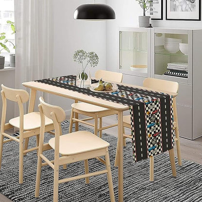 Race Car Table Runner,Checkered Flag Black and White Race Cars Pattern Print Tablecloth Burlap for Hotel Indoors Outdoor Dining Room Kitchen Home Decor,W13X L60 in