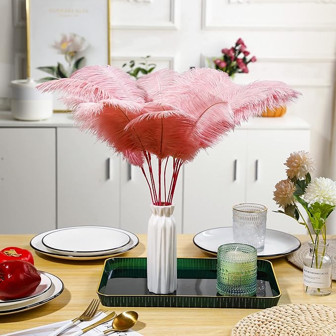 Holmgren Pink Craft Ostrich Feathers - 20pcs Making Kit 22 Inch Ostrich Feathers for Vase, Floral Arrangement, Wedding Party Centerpieces Home Decorations (Lotus Pink)