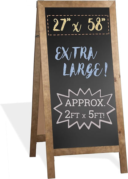 Ilyapa A-Frame Chalkboard Sidewalk Sign - 58 x 27 inches, Folding Standing Sandwich Sign – Freestanding Barnwood Magnetic Sandwich Menu Display