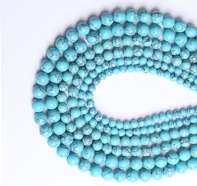 Lake Blue Turquoise Stone Beads Gemstone Round Crystal Energy Jade Beads Stone Beads for Jewelry Making DIY Bracelet Necklace Jewelry Making 1 Strand 15.5inch 60PCS 6MM