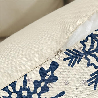 Christmas Pillow Covers 18x18 Blue Christmas Decorations Snowflake Reindeer Throw Pillow Covers Xmas Tree Winter Holiday Decor Cushion Case for Sofa Couch Set of 4