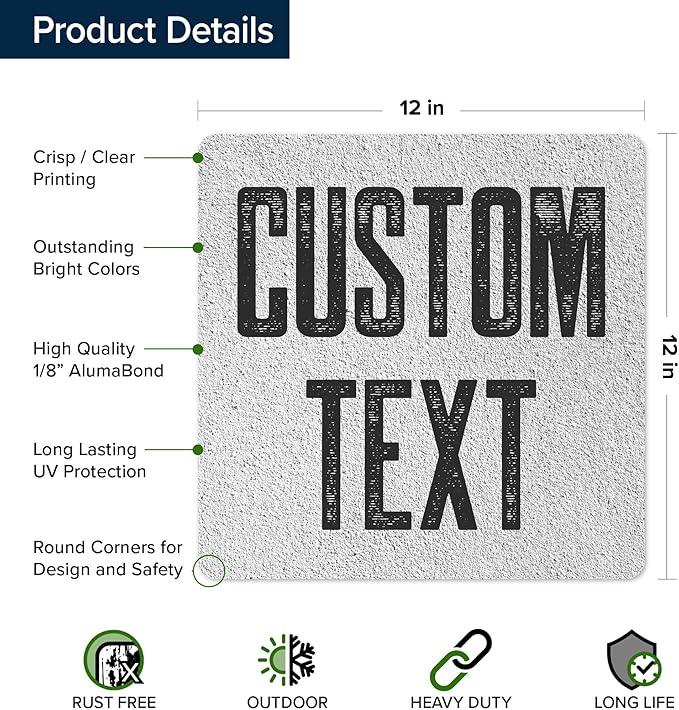Custom Sign, Custom Street Sign, 11 Font Colors, 13 Font Styles, 4 Hole Options, 22 Sizes, 12x12 Inches, Rust Free DiBound, Fade Resistant, Made in USA by My Sign Center (Concrete)