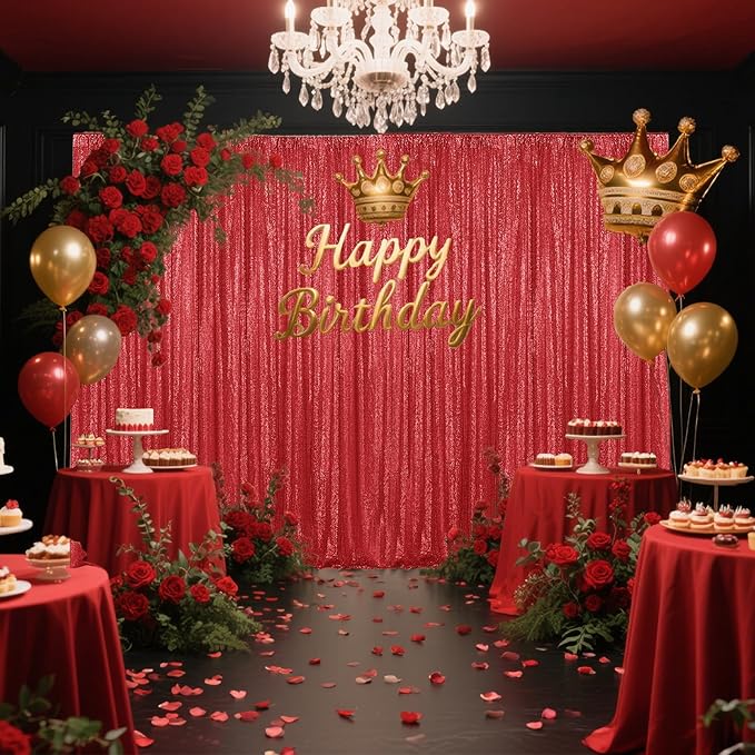 Red Sequin Backdrop Curtain 4 Pieces 2FTx8FT Glitter Photography Backdrop for Party Wedding Birthday Christmas Decorations