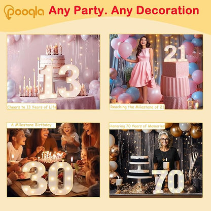Pooqla Decorative Led Light Up Number Letters, White Plastic Marquee Number Lights Sign 16th Birthday Decorations for Girls Boys Party Wedding Decor Battery Operated Number (16)