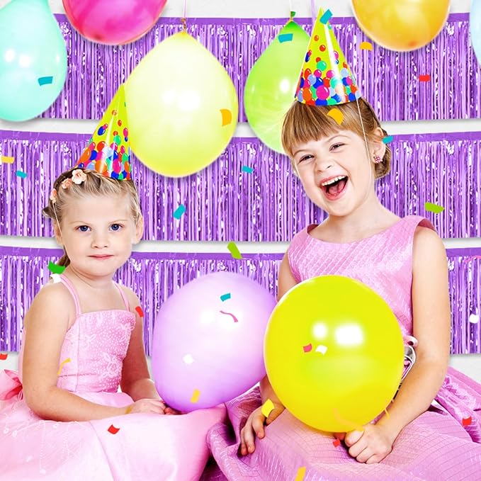 3 Pack 10 Feet Light Purple Foil Fringe Garland Metallic Tinsel Streamers Banner Wall Hanging Curtain Backdrop for Parade Floats, Christmas, Thanksgiving, Birthday Party Decorations