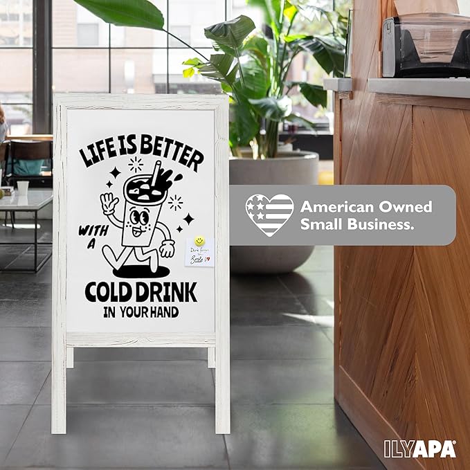Ilyapa Wooden A Frame Whiteboard Sign - Magnetic Dry Erase Sidewalk Menu Board - Sturdy Freestanding Sandwich Board Signs Outdoor Menu Display for Restaurant, Business, Trade Show - 40 x 20 Inch