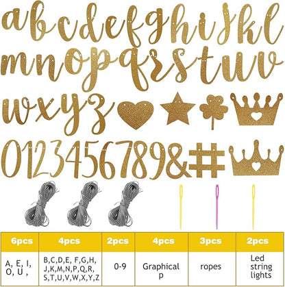 TaoBary 167 Pcs DIY Banner Kit Happy Birthday Glitter Banner Customizable Glitter Make Your Own Kit 162 Letters Symbols and Numbers 3 Rope for Birthday Halloween Wedding Christmas(Champagne Gold)