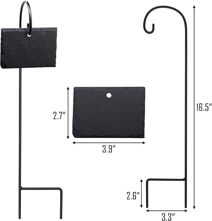 FORUP Plant Labels, 10pcs Garden Markers Signs Labels, Weatherproof Reusable Natural Slate Hanging Tags on Stainless Steel Metal Rod for Flower Bed, Pots, Planters