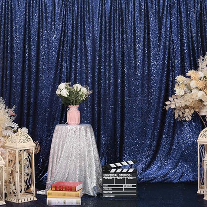 Eternal Beauty Navy Blue Sequin Backdrop, 4x7 Ft Glitter Background Curtains for Shimmer Photography Party Wedding Birthday Independence Day Back Drop Decor