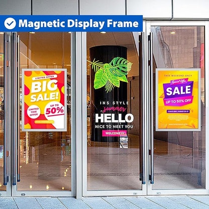 5Packs Magnetic Sign Holder, 11x17 Self Adhesive Display Frame With Strong Magnetic Frame and Clear PVC for Office, Store, Home, Door, Window, Refrige Paper Holder, Silver