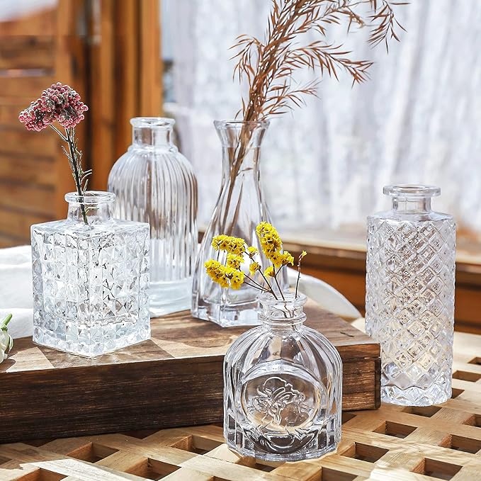 Glass Bud Vases -Set of 20 for Flowers, Small Clear Bud Vases in Bulk for Centerpieces Home Decor, Mini Glass Assorted for Rustic Wedding Floral Arrangements Home Table Decorations