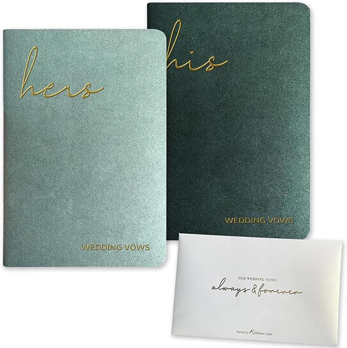 Vow Books His and Hers Wedding Vow Books with Soft Touch Gold Foil Engraving Wedding Essentials Wedding Accessories(XZ-HH-Sage)