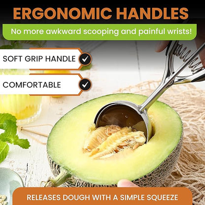 Spring Chef Extra Large Cookie Scoop, 18/8 Stainless Steel Melon Baller Scoop, Spring Loaded Trigger Release for Cookie Dough, Ice Cream, Meatball, Cupcake, 5.5 tablespoon (tbsp) portion, #10, Black