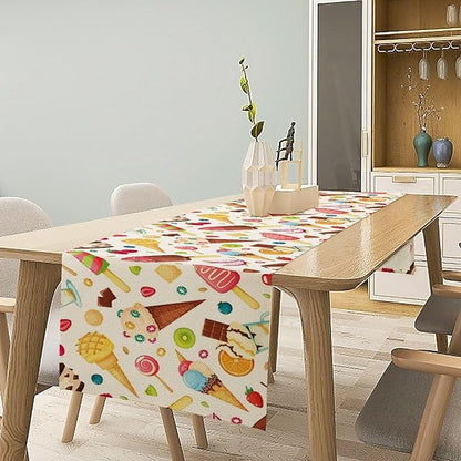 Ice Cream Table Runner, Fruit Ice Popsicles Cold Summer Desserts Seasonal Dinner Runner for Party Holiday Home Kitchen Dining Table Decor 13"x36"