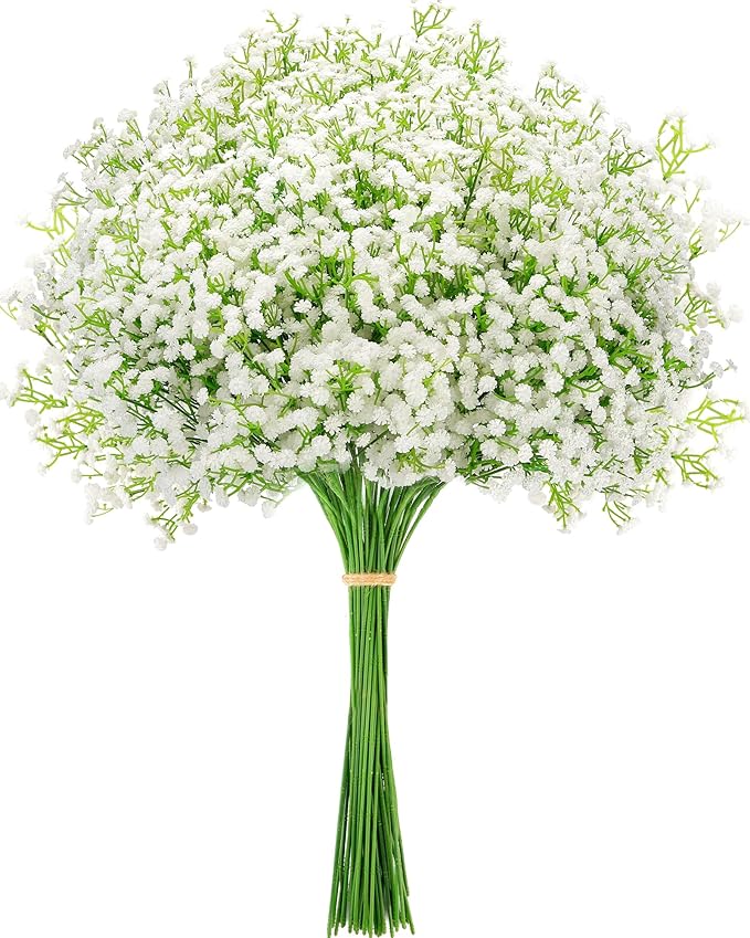 Babys Breath Artificial Flowers, Real Touch Babys Breath Flowers Artificial Bulk for Wedding Decor, White Fake Flowers for Party Home Garden Decor (6, White)