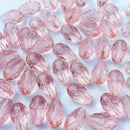 130pcs 6x8mm Teardrop Crystal Glass Beads Vertical Hole Faceted Glass Teardrop Spacer Beads for Bracelets Necklace Earring DIY Jewelry Making Craft(Pink)