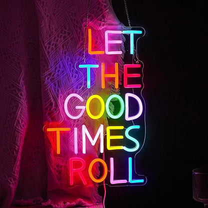Let The Good Times Roll Neon Sign Good Times Sign Neon Light for Wedding Decor Colorful Words Led Light Sign for Bedroom Bar Party Wall Decor Dimmable 16.5 * 10.6 In Neon Sign