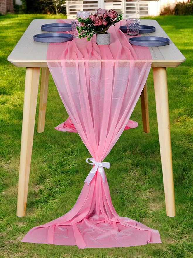 MDS 2 Pack 14ft Chiffon Table Runner 29 x 170 Inches Sheer Wedding Runner Romantic Rustic Table Runner for Wedding Decorations, Birthday Parties, Bridal Shower Party Arch Decor - Coral