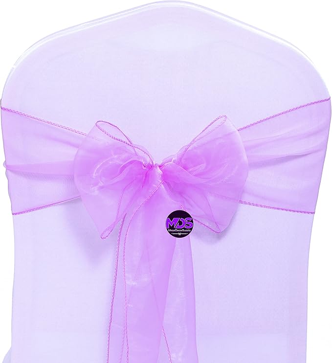 MDS Pack of 125 PCS Organza Chair Sashes Wider Dining Chair Bows Ribbon Tie Back for Wedding Party Birthday Bridal Shower Reception Event Banquet Home Chair Cover Decoration - Light Purple