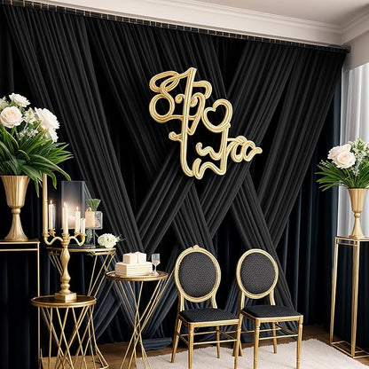 10×14ft Wrinkle Free Black Backdrop Curtain for Parties Wedding,2 Panels 5×14ft Height Soft Silky Polyester Photo Backdrop Drapes for Birthday Graduation Photography Stage Event Background Cloth