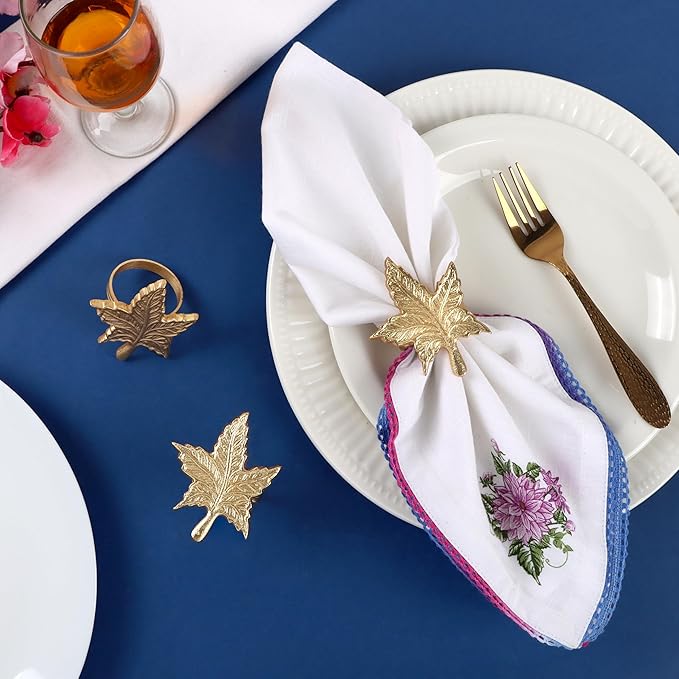 Set of 12 Gold Leaf Napkin Rings - 1.5 Inch Elegant Leaf Design, Lightweight Metal Table Décor for Wedding, Holiday, Thanksgiving, Formal Dining & Special Occasions - ALPHA Living HOME