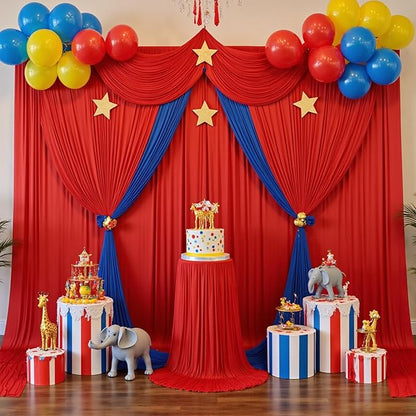 10 Panels 5x10ft Red Backdrop Curtains for Parties, Wrinkle Free Red Photo Backdrop Drapes Back Drop Cloth for Wedding Birthday Photography Baby Shower Background Decor, 50ftx10ft