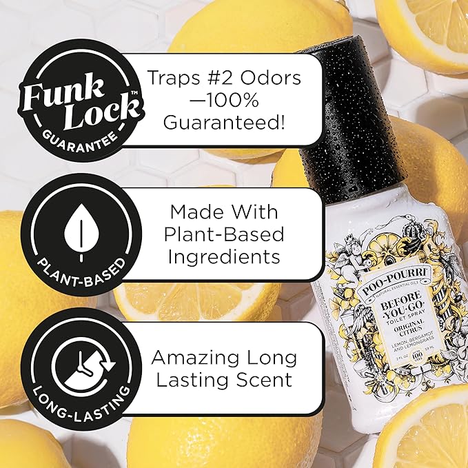 Poo-Pourri Before-You-Go Toilet Spray, Original Citrus, 2 Fl Oz, Up to 100 Uses, Bathroom Odor Deodorizer with Essential Oils for Home or Work, Travel Essentials, TSA Approved Size, Lemon Bergamot