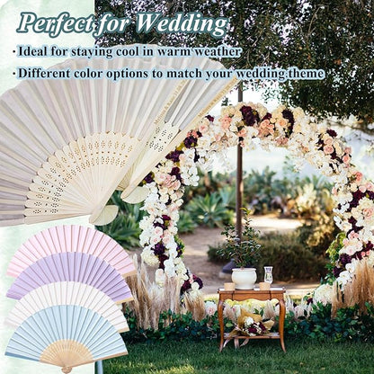 90 Set Personalized Cream Wedding Fans for Guests Bulk, Custom Engraved Summer Wedding Fans, Silk Hand Fans Handheld Folded Fan Baby Shower Favors for Bridal Bridesmaid Gift Church Dancing Party