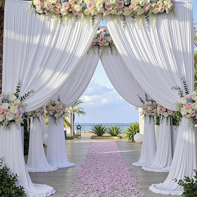 10×14 ft Wrinkle Free White Backdrop Curtain for Wedding Parties, 2 Panels 5×14ft Height Silky Polyester Photo Backdrop Drapes for Parties Birthday Baby Shower Photography Background Cloth