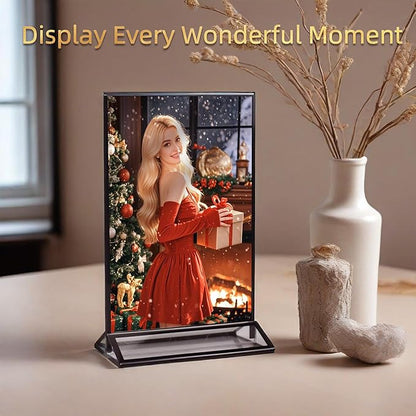 4x6 Picture Frames Acrylic Sign Holder 6 Pack Menu Stands, Double-sided Picture Stands for Wedding Table Numbers Holders, Table Top Display Wedding Sign Stand Vertical Flyer Holder, Black